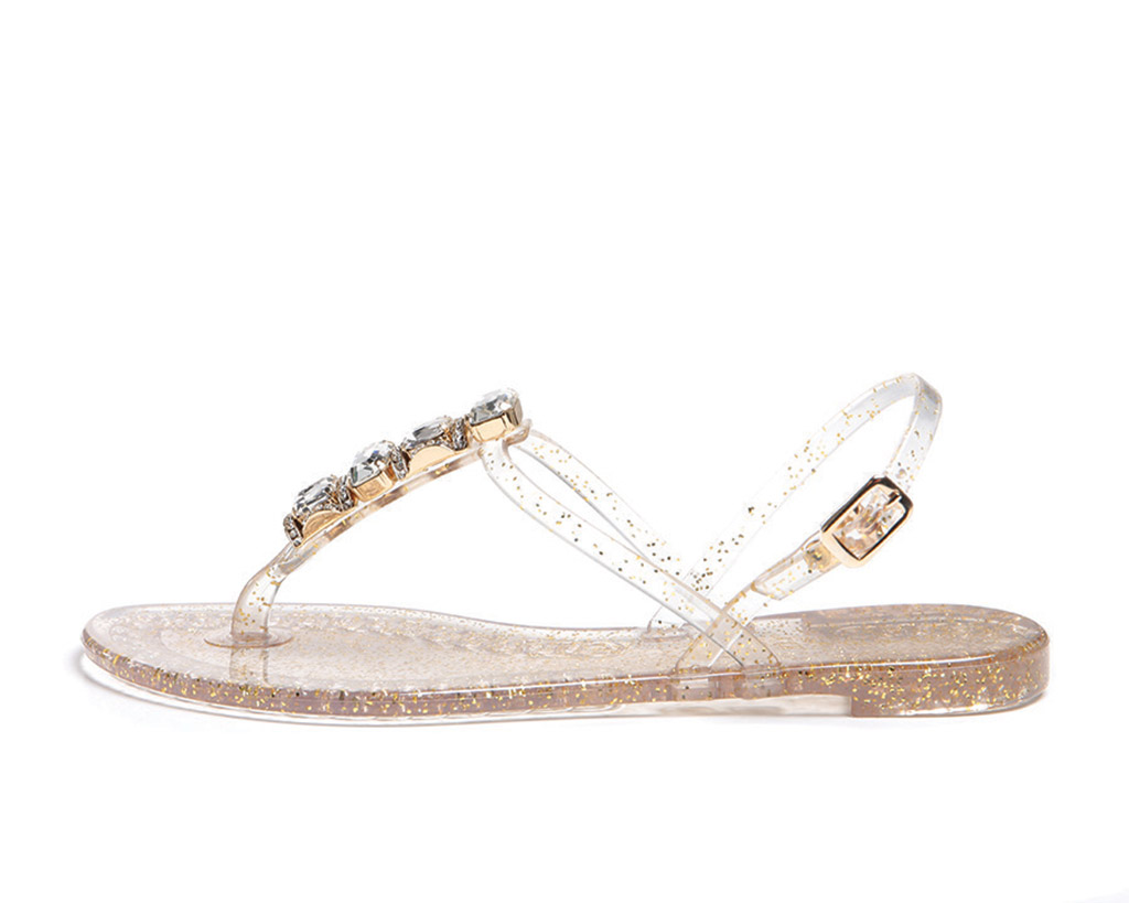 transparent gold thong sandals