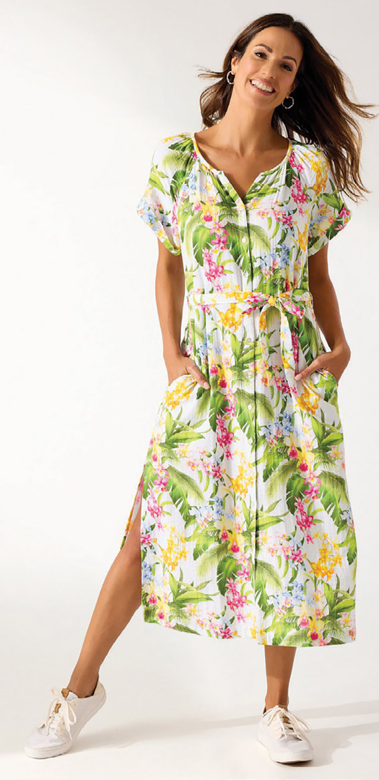 woman in spring floral dress