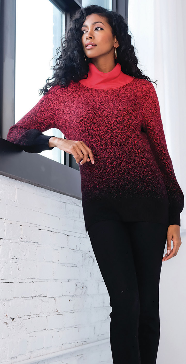 black woman in red black sweater