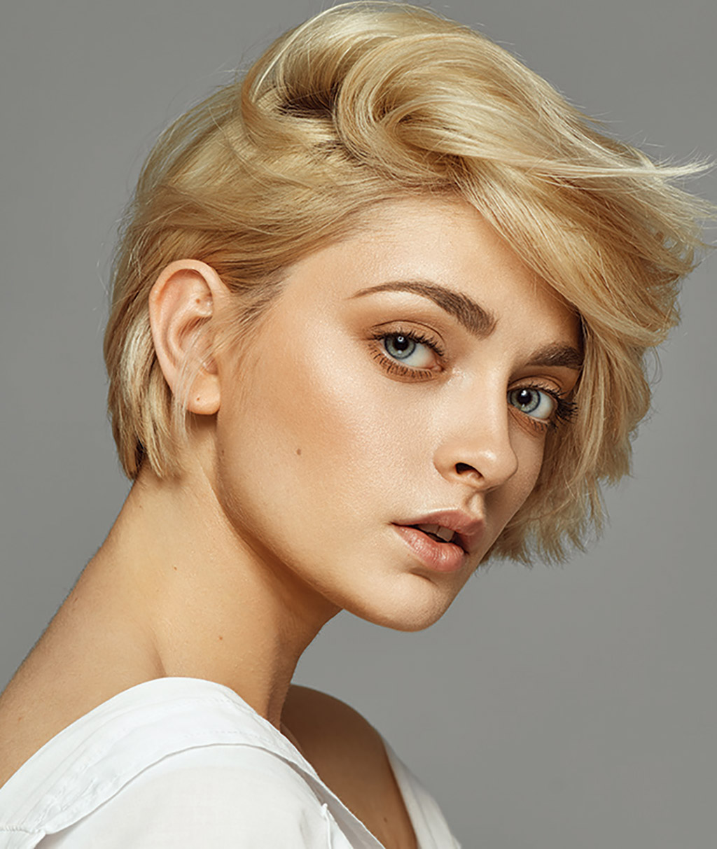 woman with short blonde hair